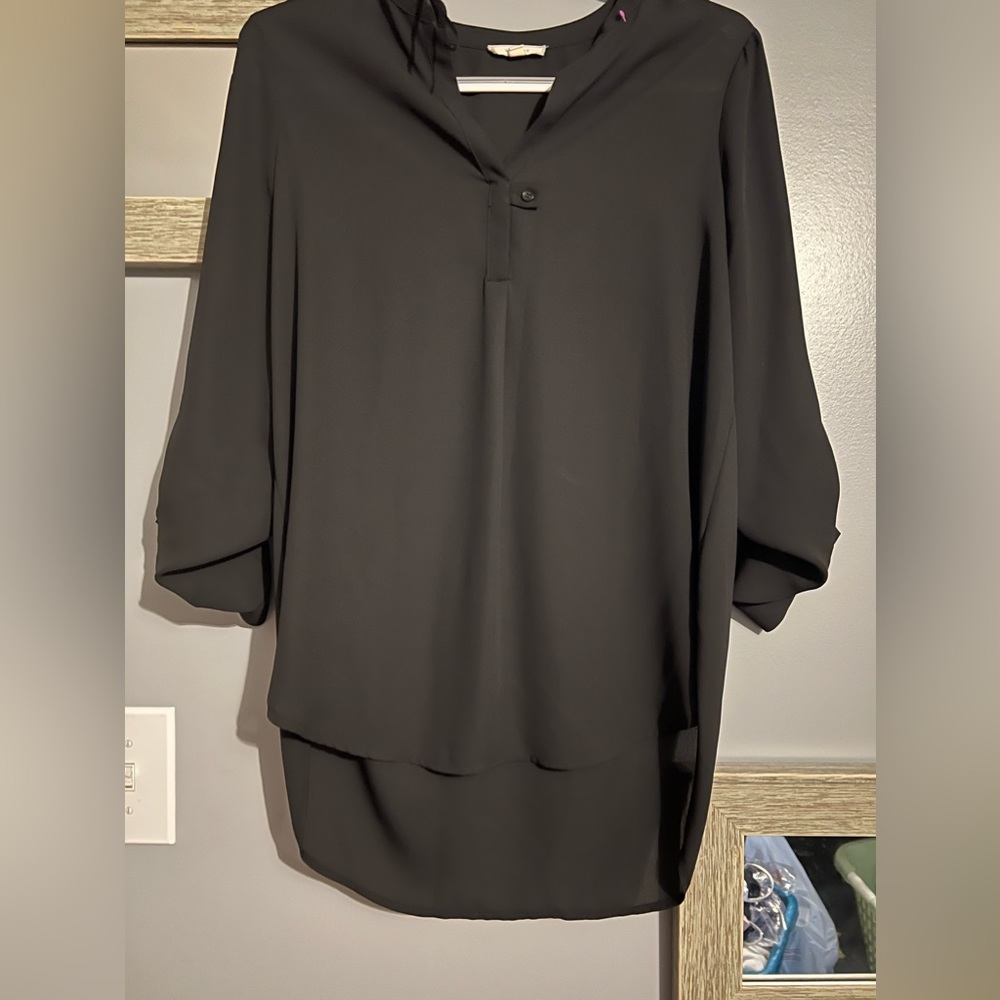 Sheer black one button blouse
